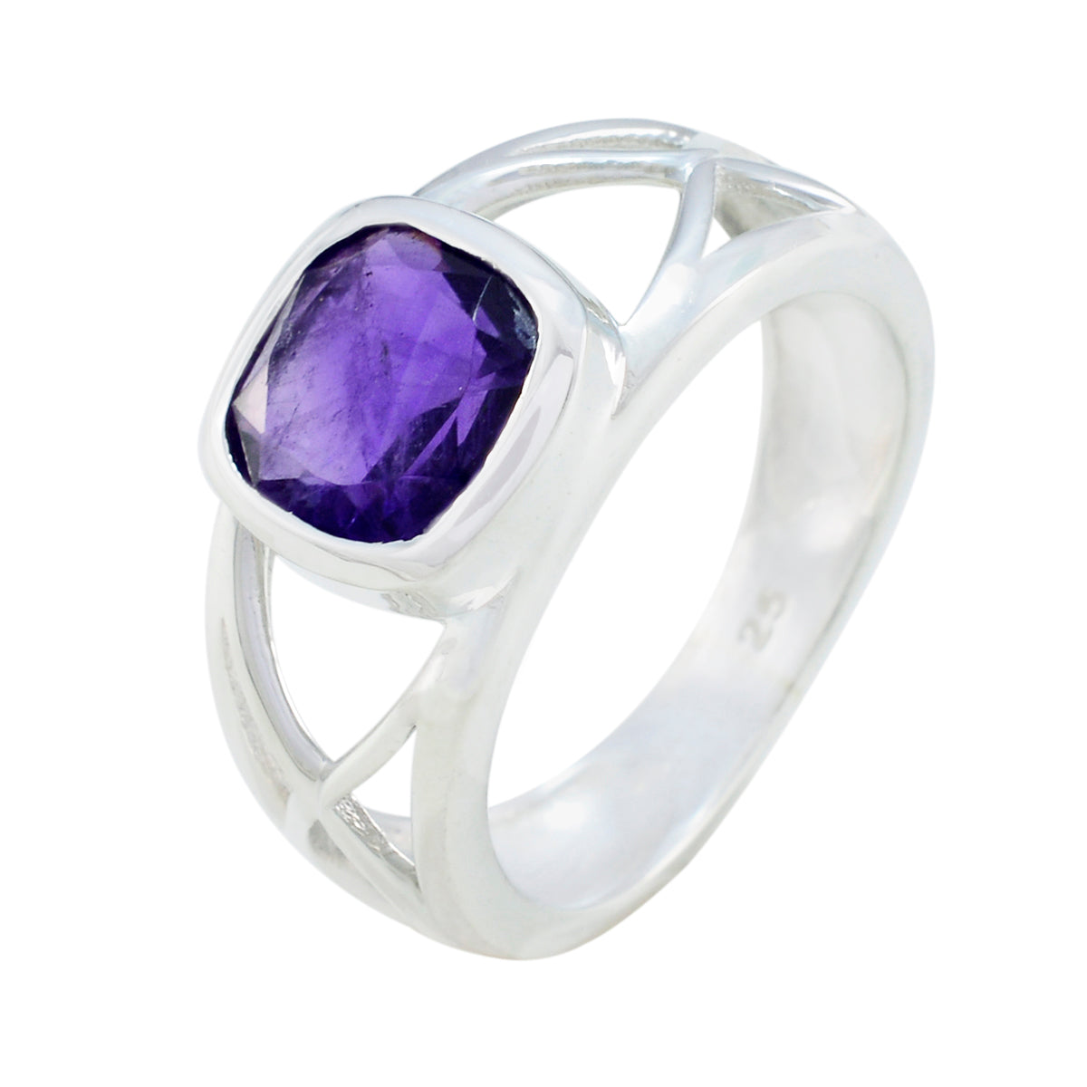 Amethyst Solitaire Indian Sterling Silver Purple Gemstones Tiny Contemporary Ring Jewelry