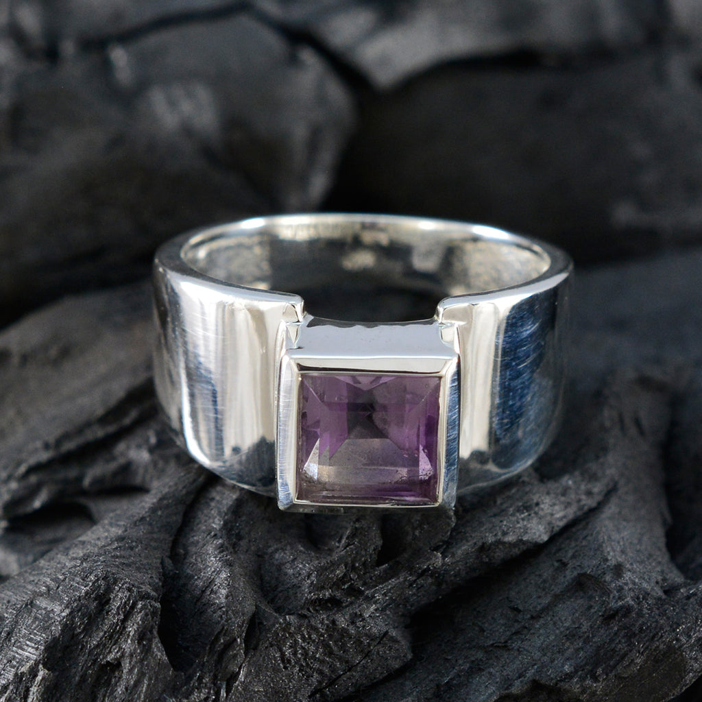 Amethyst Solitaire African Sterling Silver Purple Gemstones Slim Contemporary Ring Jewellery