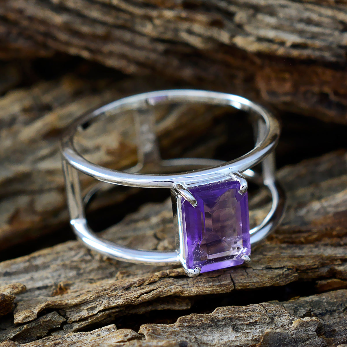 Amethyst Solitaire Turkish 92.5 Silver Purple Gemstone Whisper thin Geometric Band Jewellery