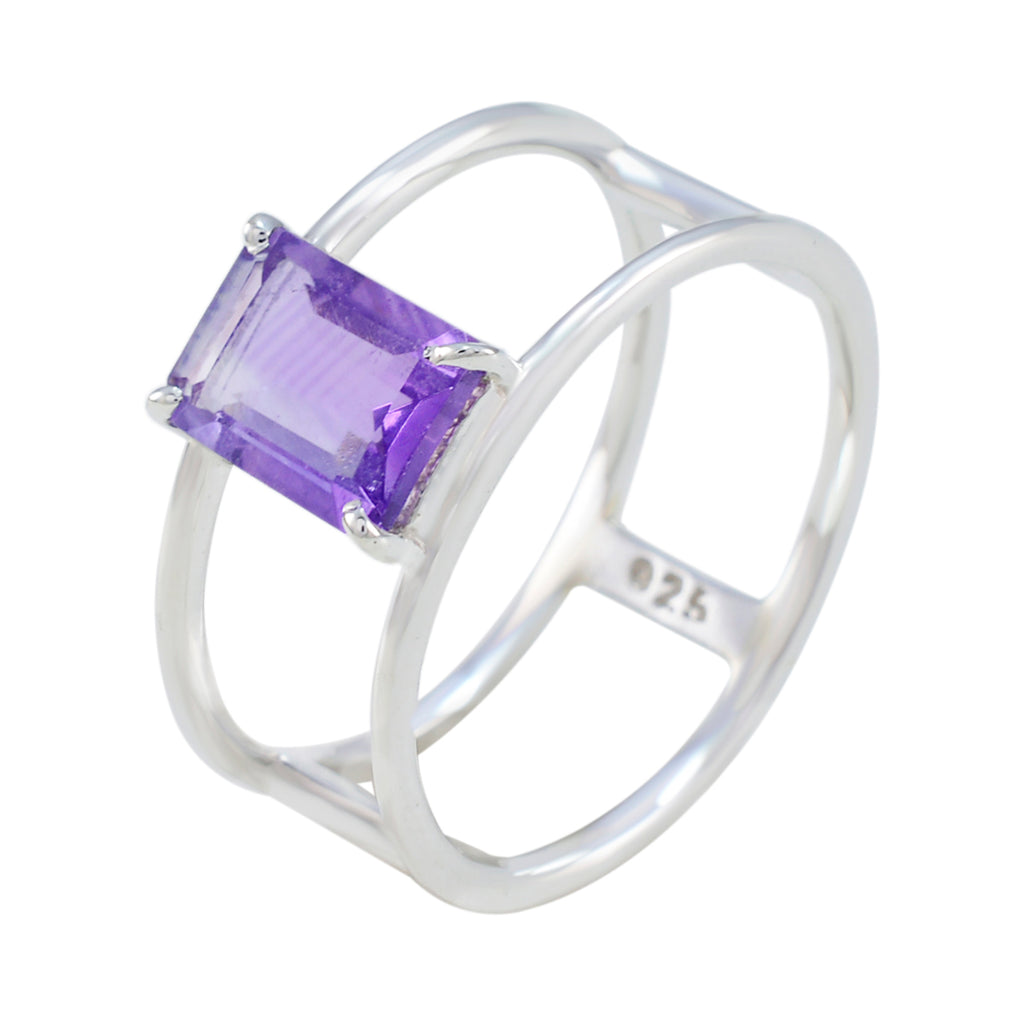 Amethyst Solitaire Turkish 92.5 Silver Purple Gemstone Whisper thin Geometric Band Jewellery