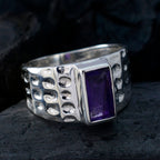 Amethyst Solitaire Russian Sterling Silver Purple Gems Mid weight Signet Ring Jewellery