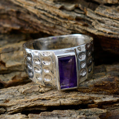 Amethyst Solitaire Russian Sterling Silver Purple Gems Mid weight Signet Ring Jewellery