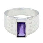 Amethyst Solitaire Russian Sterling Silver Purple Gems Mid weight Signet Ring Jewellery