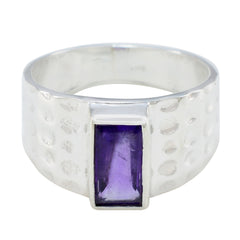 Amethyst Solitaire Russian Sterling Silver Purple Gems Mid weight Signet Ring Jewellery