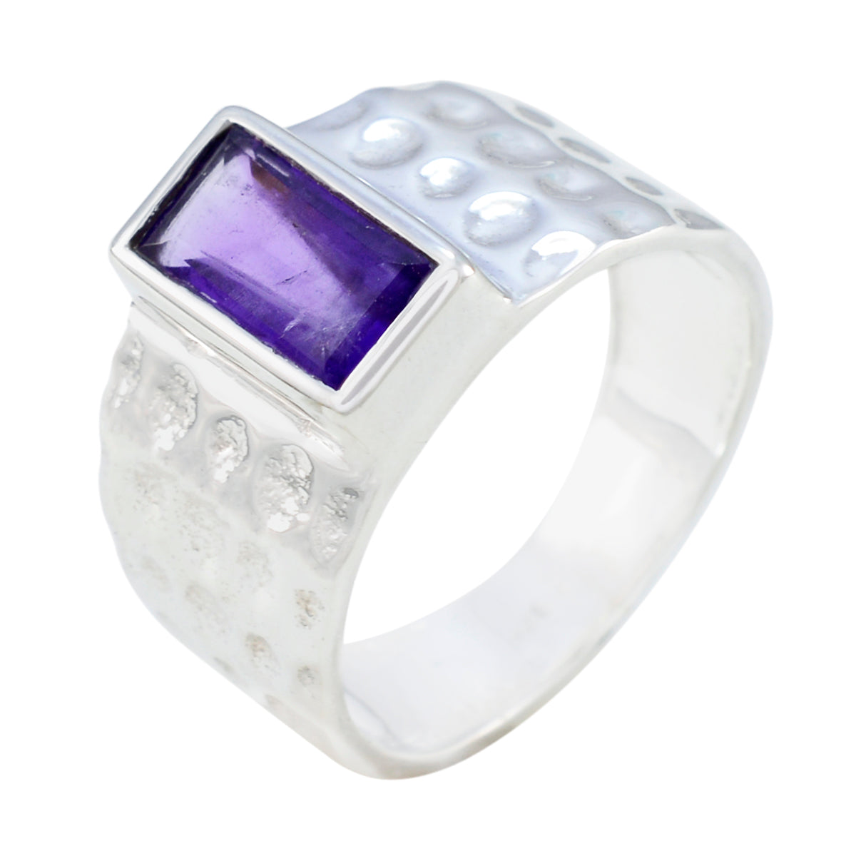 Amethyst Solitaire Russian Sterling Silver Purple Gems Mid weight Signet Ring Jewellery