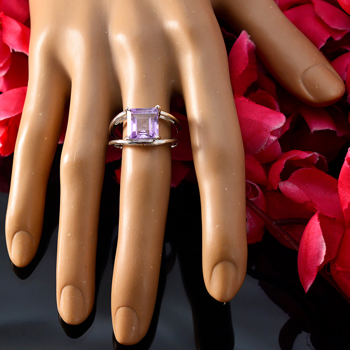 Amethyst Solitaire Russian 92.5 Silver Purple Gems Tiny Glamorous Ring Jewelry