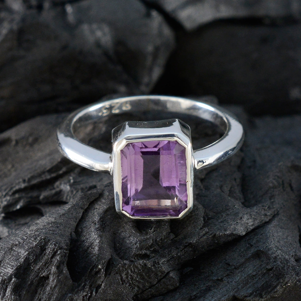 Amethyst Solitaire Turkish 92.5 Silver Purple Gemstones Whisper thin Glamorous Ring Jewellery