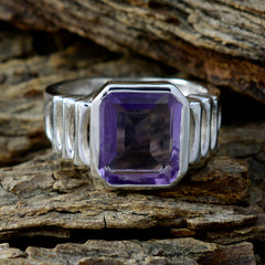 Amethyst Solitaire African 925 Silver Purple Gemstone Mid weight Signet Ring Jewellery