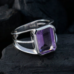 Amethyst Solitaire Moroccan Sterling Silver Purple Gemstone Mid weight Modern Ring Jewelry