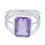 Amethyst Solitaire Moroccan Sterling Silver Purple Gemstone Mid weight Modern Ring Jewelry