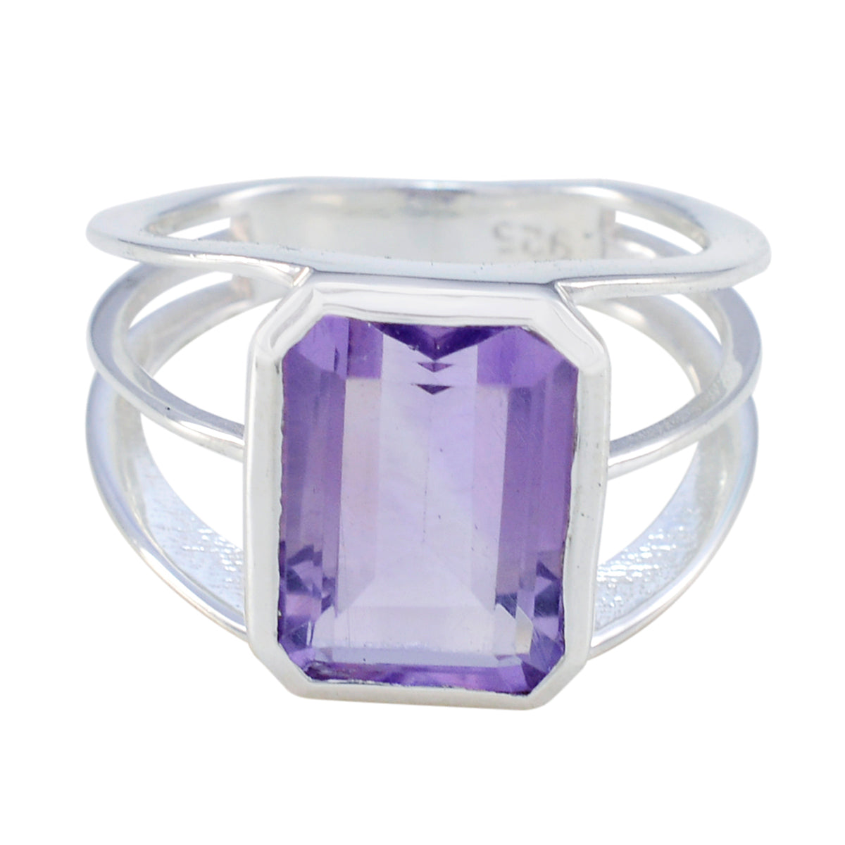Amethyst Solitaire Moroccan Sterling Silver Purple Gemstone Mid weight Modern Ring Jewelry