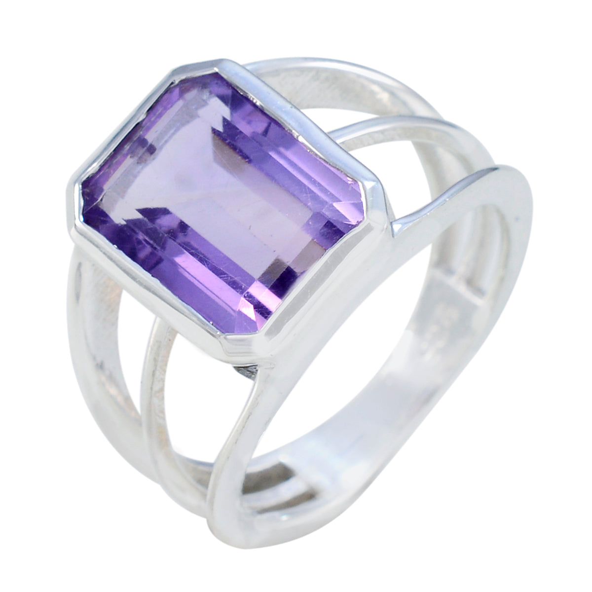 Bague marocaine en argent sterling avec solitaire en améthyste et pierre précieuse violette, poids moyen, moderne Image secondaire du produit