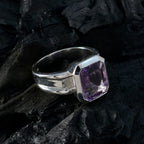 Amethyst Solitaire French 925 Sterling Silver Purple Gemstone Edgy Modern Ring Jewellery