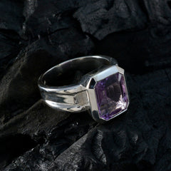 Amethyst Solitaire French 925 Sterling Silver Purple Gemstone Edgy Modern Ring Jewellery