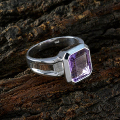 Amethyst Solitaire French 925 Sterling Silver Purple Gemstone Edgy Modern Ring Jewellery