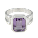 Amethyst Solitaire French 925 Sterling Silver Purple Gemstone Edgy Modern Ring Jewellery