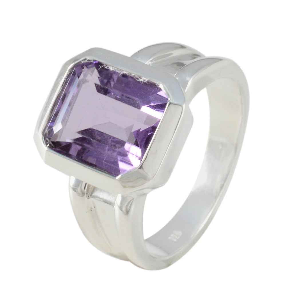 Amethyst Solitaire French 925 Sterling Silver Purple Gemstone Edgy Modern Ring Jewellery