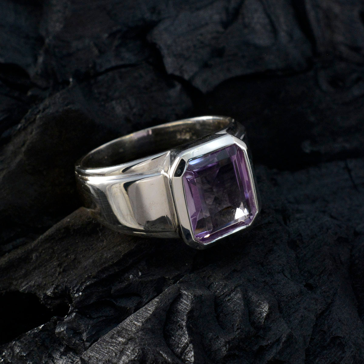 Amethyst Solitaire Indian Sterling Silver Purple Gems Essential  Abstract Ring Jewellery
