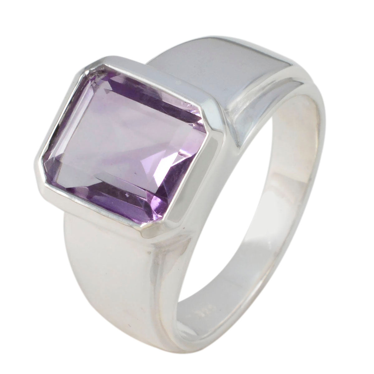Anillo de amatista solitario en plata de ley india con gemas moradas y abstracto esencial. Imagen secundaria del producto
