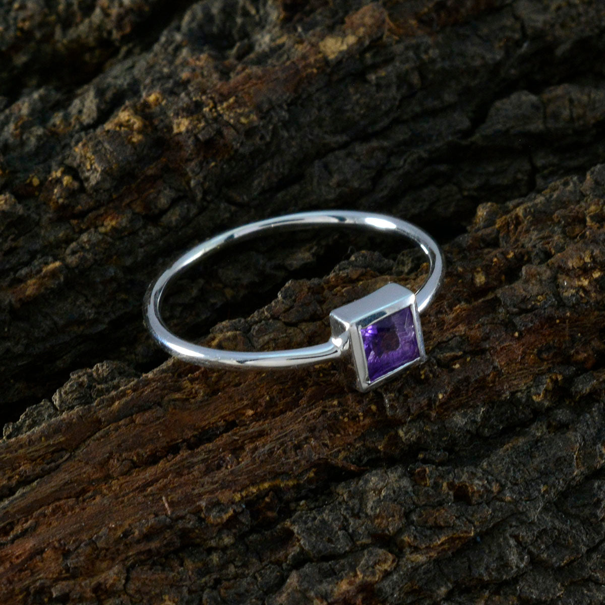 Amethyst Solitaire American 925 Sterling Silver Purple Gemstones Elegant  Fairytale Ring Jewelry