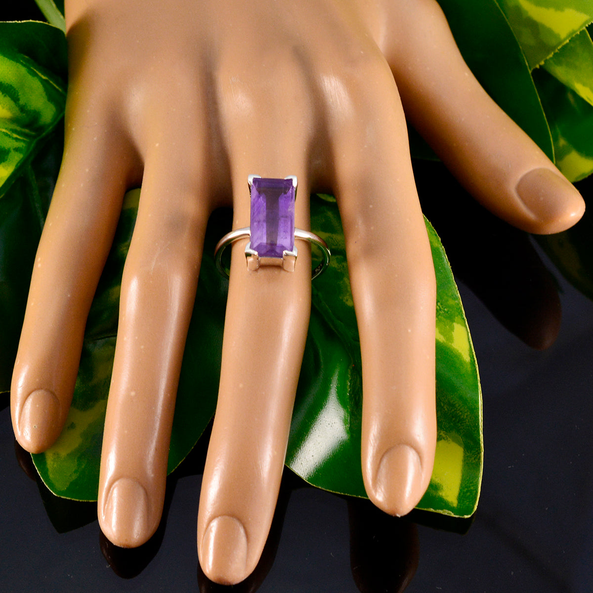Amethyst Solitaire Russian 925 Silver Purple Gemstone Slim Trendy Ring Jewelry