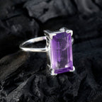Amethyst Solitaire Russian 925 Silver Purple Gemstone Slim Trendy Ring Jewelry