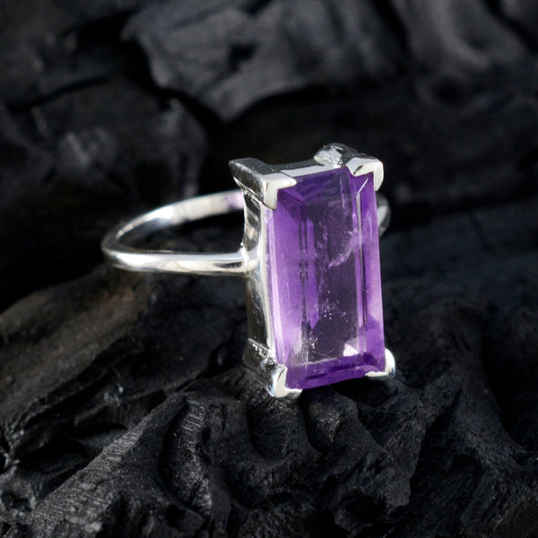 Amethyst Solitaire Russian 925 Silver Purple Gemstone Slim Trendy Ring Jewelry