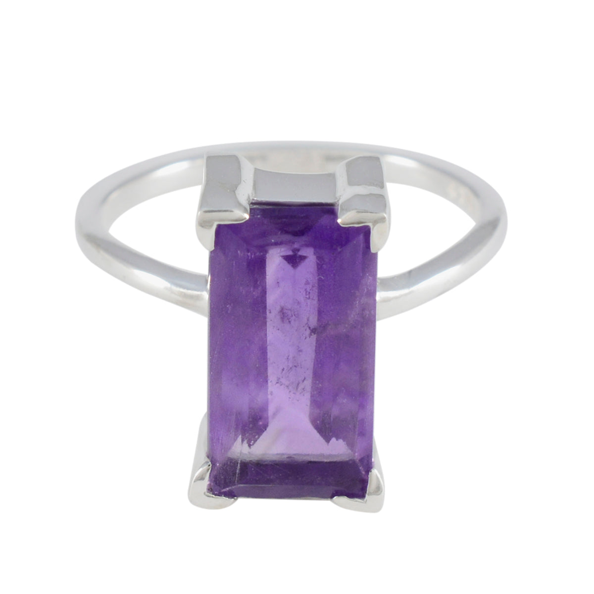 Amethyst Solitaire Russian 925 Silver Purple Gemstone Slim Trendy Ring Jewelry