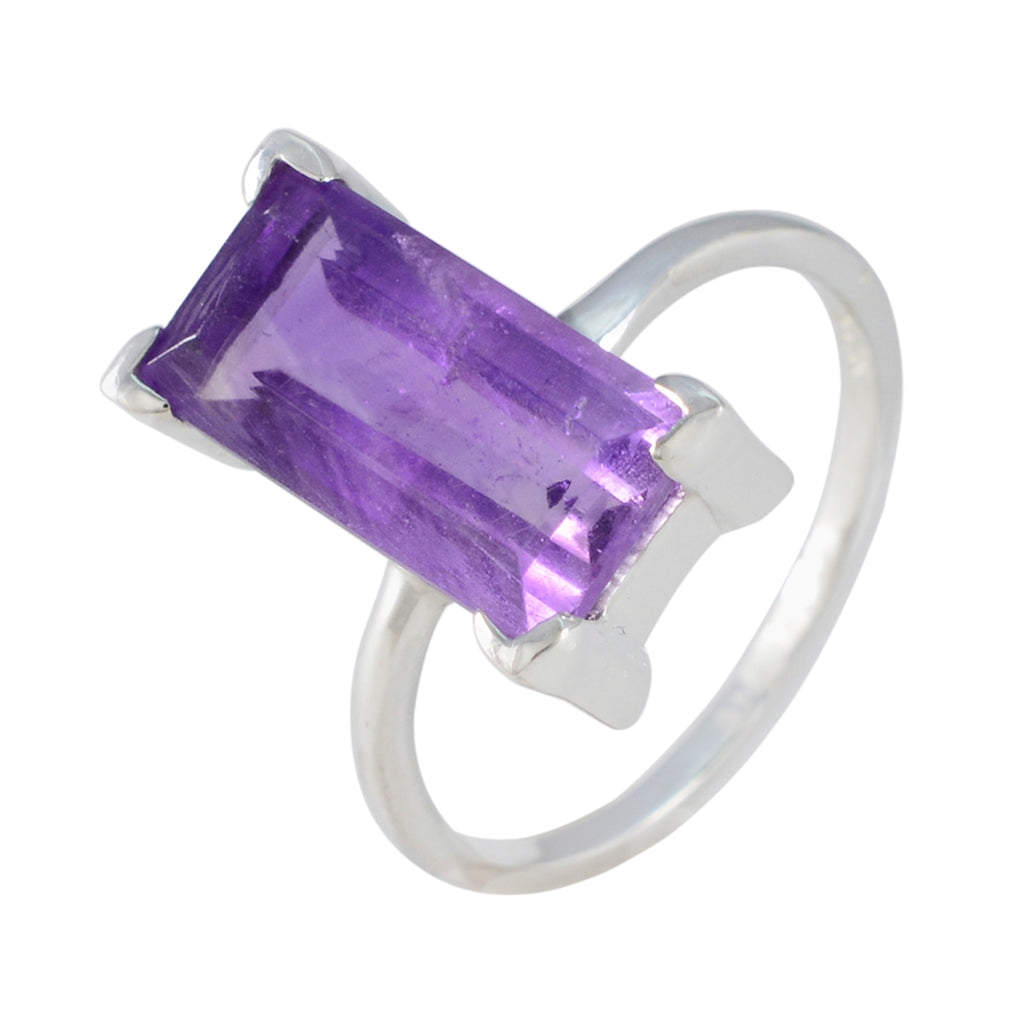Amethyst Solitaire Russian 925 Silver Purple Gemstone Slim Trendy Ring Jewelry
