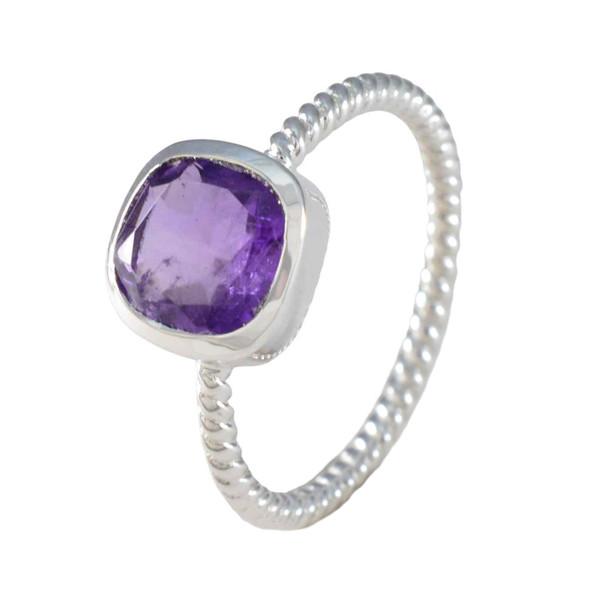 Bague torsadée délicate en argent japonais avec solitaire en améthyste et pierre précieuse violette Image secondaire du produit