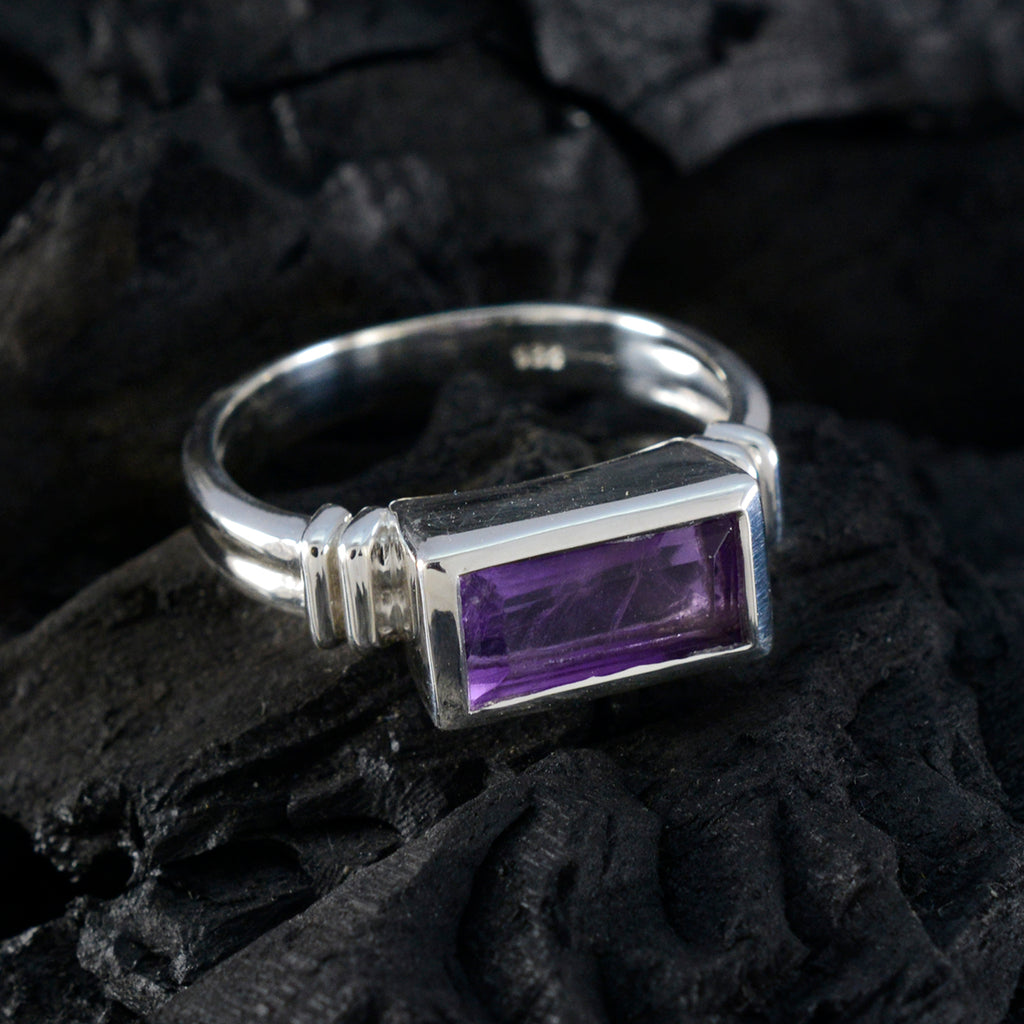 Amethyst Solitaire French 925 Silver Purple Gemstone Minimal Modern Ring Jewellery