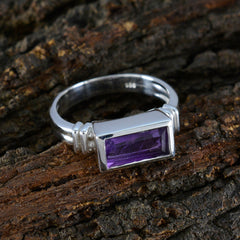 Amethyst Solitaire French 925 Silver Purple Gemstone Minimal Modern Ring Jewellery