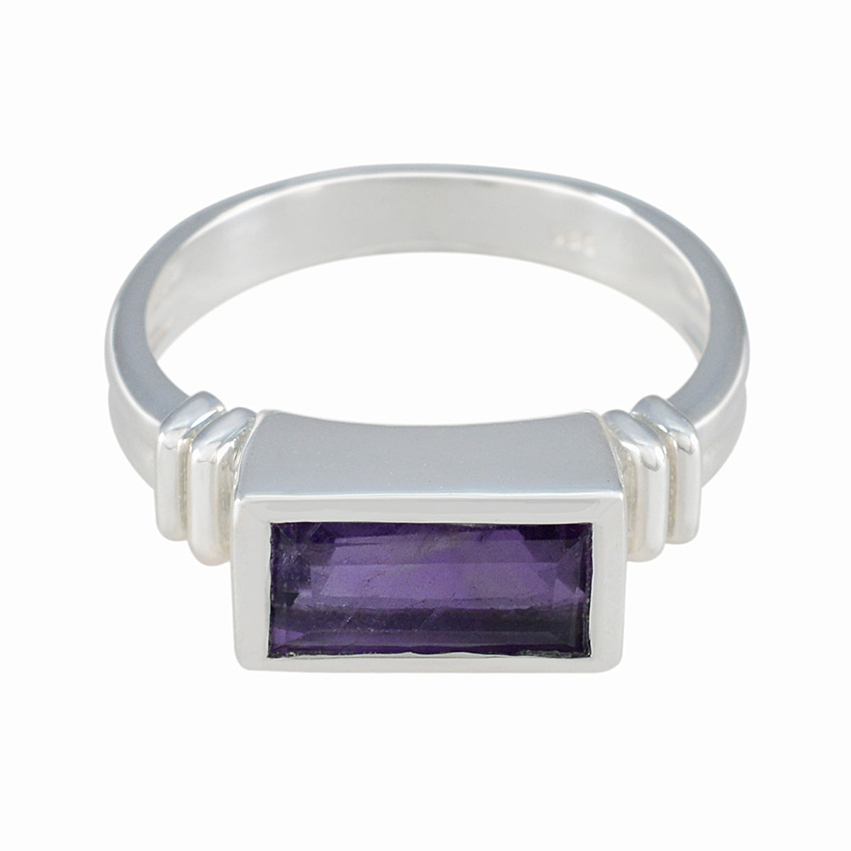 Amethyst Solitaire French 925 Silver Purple Gemstone Minimal Modern Ring Jewellery