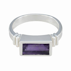 Amethyst Solitaire French 925 Silver Purple Gemstone Minimal Modern Ring Jewellery