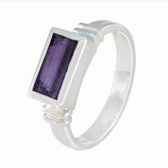 Amethyst Solitaire French 925 Silver Purple Gemstone Minimal Modern Ring Jewellery