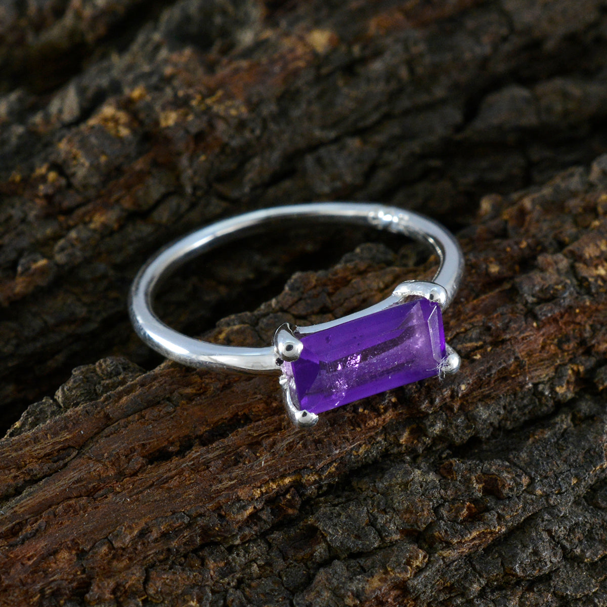Amethyst Solitaire Japanese 92.5 Silver Purple Gems Delicate Modern Ring Jewellery