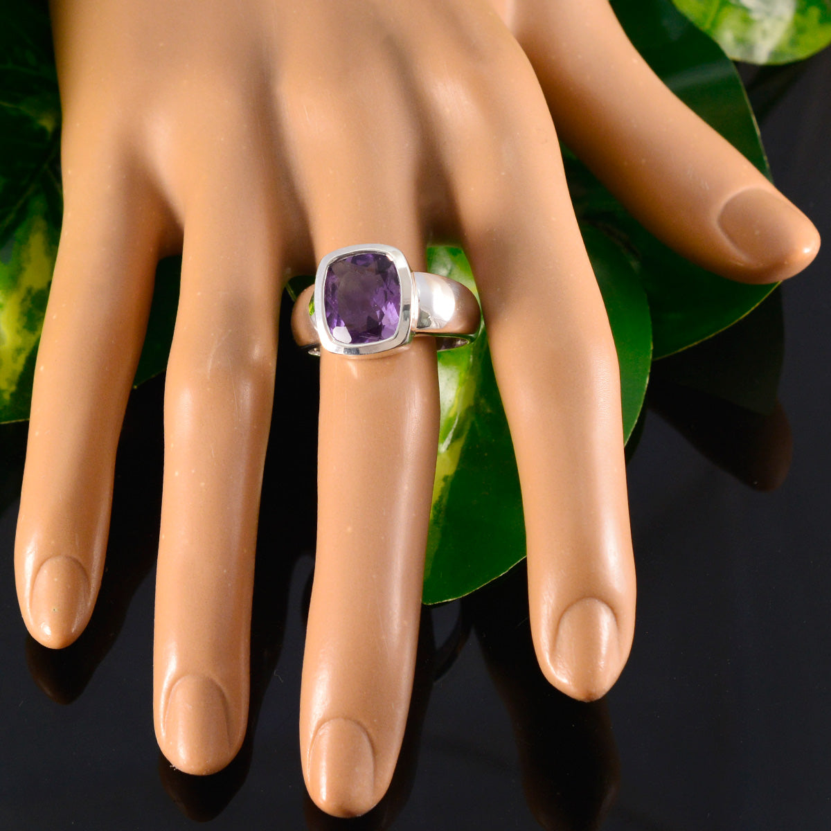 Amethyst Solitär Ägyptischer 925 Sterling Silber Lila Edelstein Auffälliger zeitgenössischer Ring Schmuck