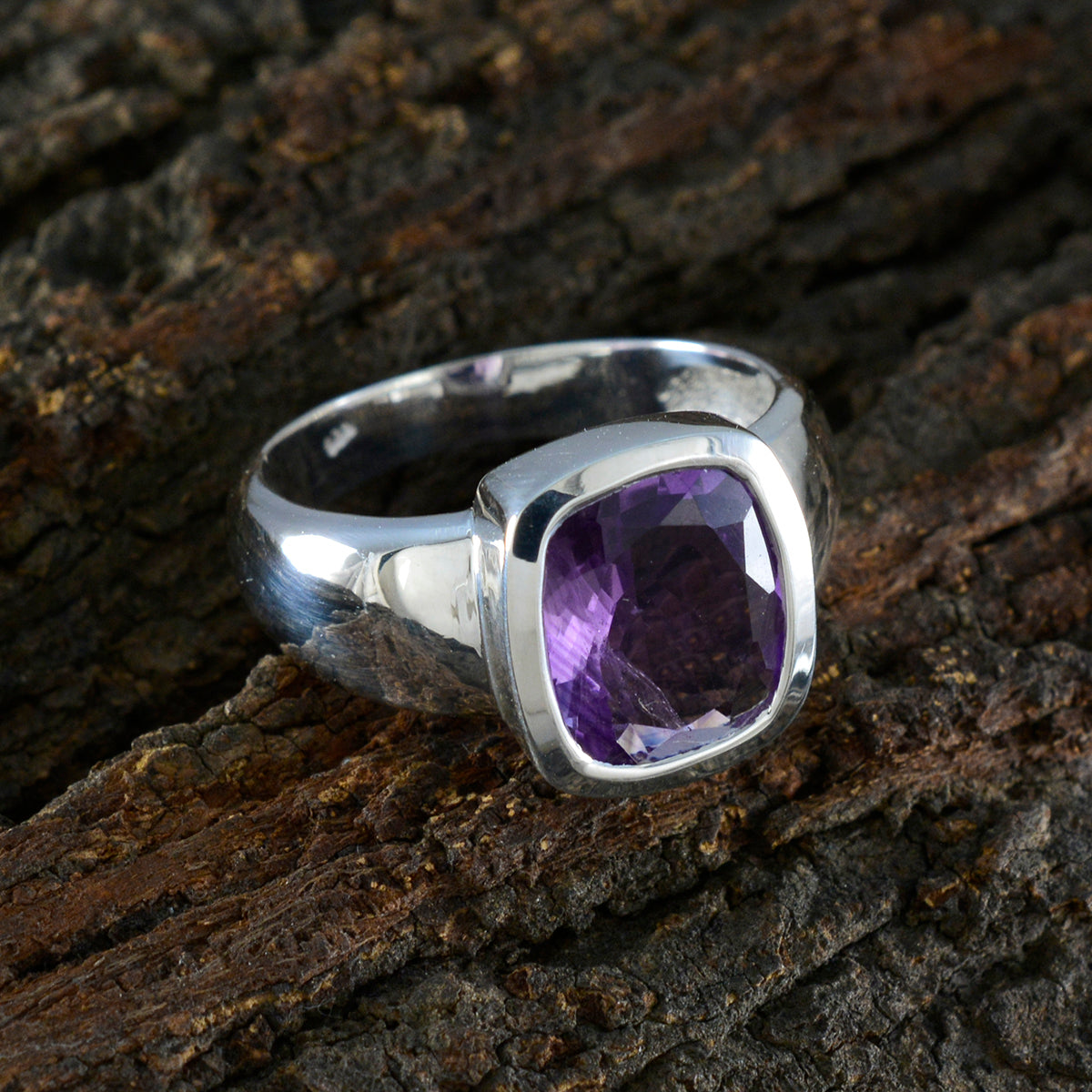 Amethyst Solitär Ägyptischer 925 Sterling Silber Lila Edelstein Auffälliger zeitgenössischer Ring Schmuck
