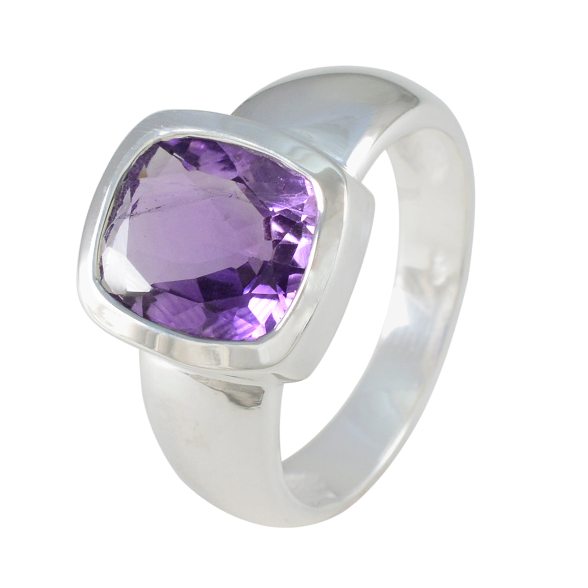 Amethyst Solitaire Egyptian 925 Sterling Silver Purple Gemstone Eye catching Contemporary Ring Jewelry