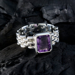 Amethyst Solitaire Indian 925 Sterling Silver Purple Gems Mid weight Art Deco Band Jewellery