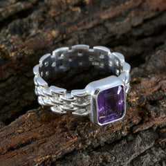 Amethyst Solitaire Indian 925 Sterling Silver Purple Gems Mid weight Art Deco Band Jewellery