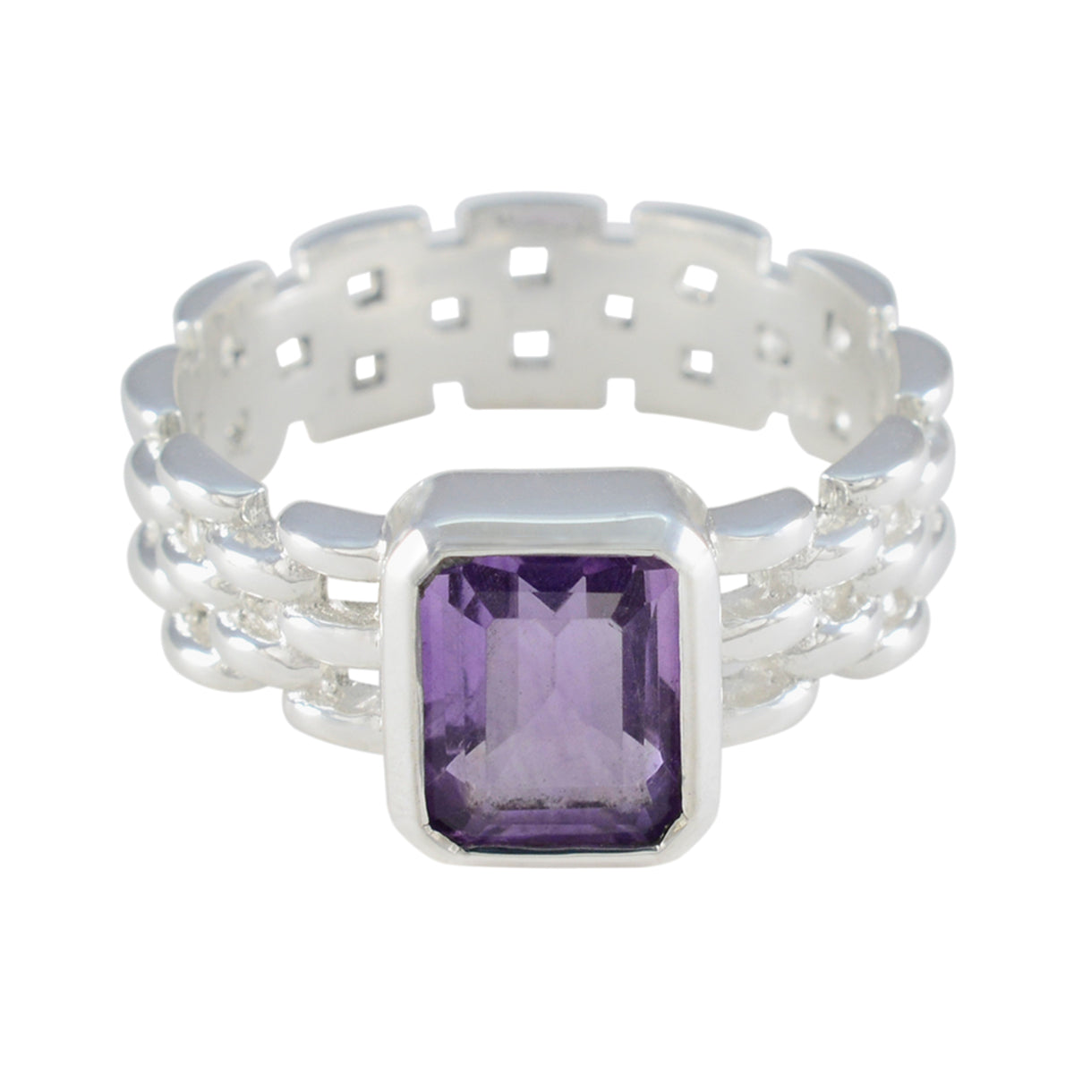 Amethyst Solitär Indischer 925 Sterling Silber Lila Edelsteine Mittelschwerer Art Deco Bandschmuck Hauptbild