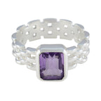Amethyst Solitaire Indian 925 Sterling Silver Purple Gems Mid weight Art Deco Band Jewellery