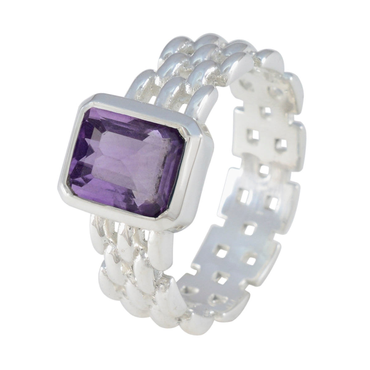 Amethyst Solitär Indischer 925 Sterling Silber Lila Edelsteine Mittelschwerer Art Deco Bandschmuck Zweitbild