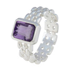 Amethyst Solitaire Indian 925 Sterling Silver Purple Gems Mid weight Art Deco Band Jewellery