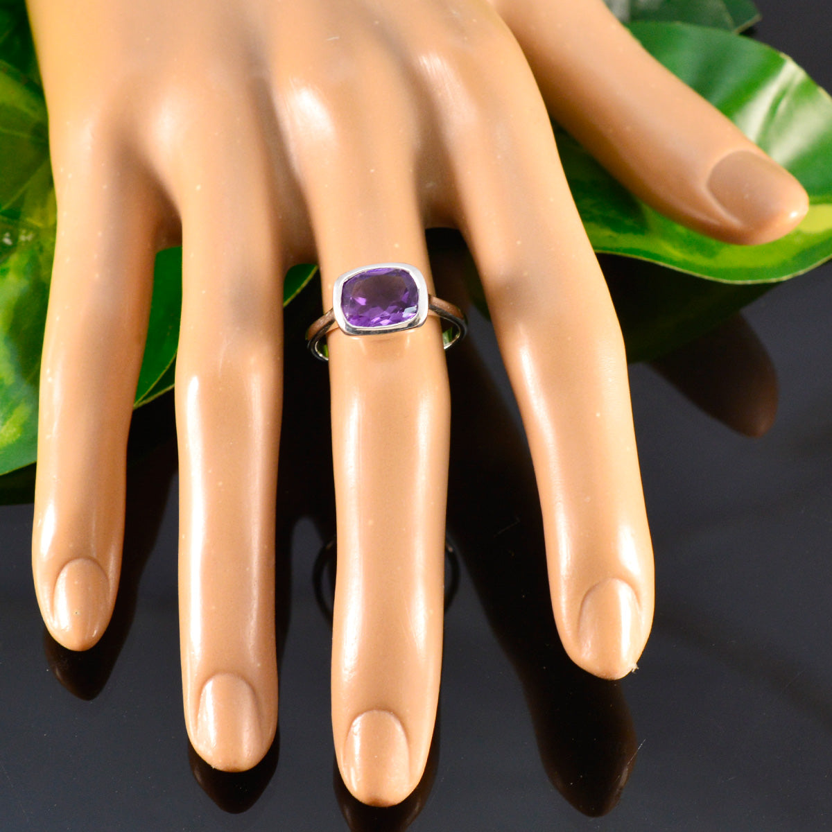 Amethyst Solitaire Egyptian 92.5 Silver Purple Gemstone Slim Boho Ring Jewellery