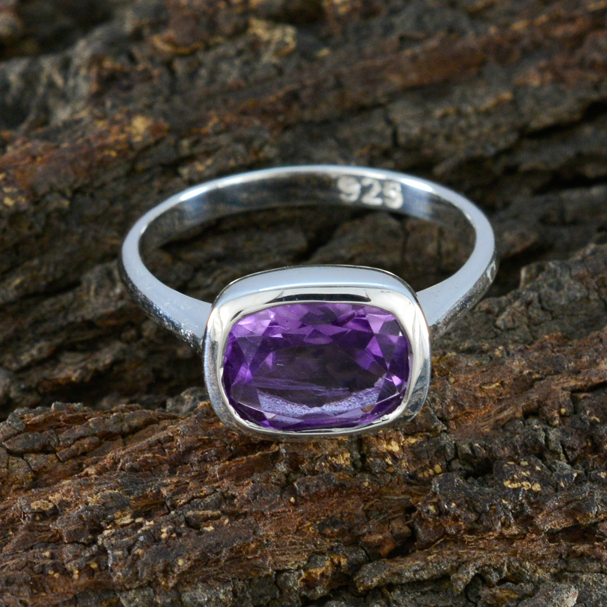 Amethyst Solitaire Egyptian 92.5 Silver Purple Gemstone Slim Boho Ring Jewellery