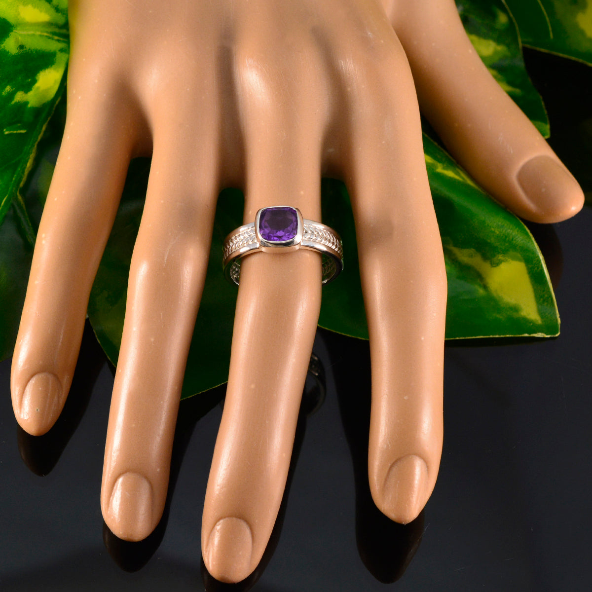 Amethyst Solitaire Middle Eastern 925 Sterling Silver Purple Gems Mid weight Rope Wire Band Jewelry