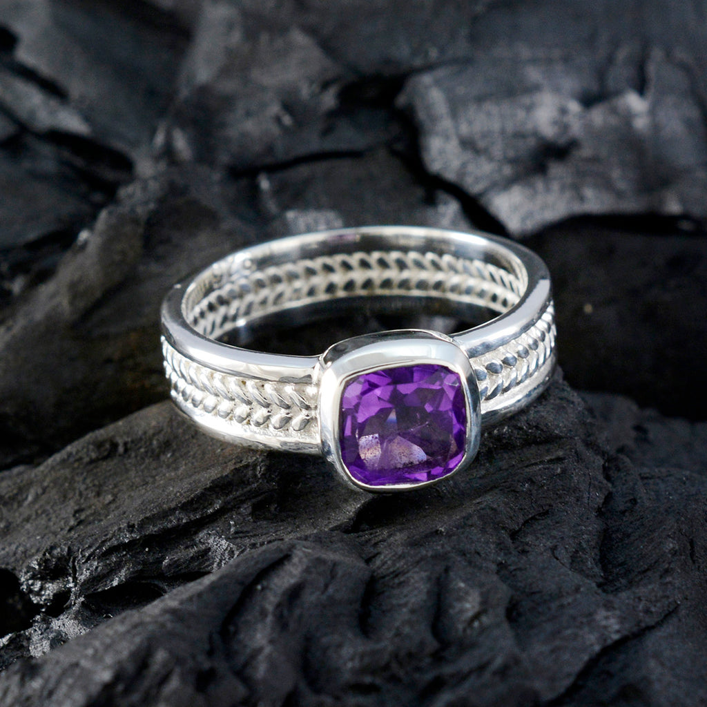Amethyst Solitaire Middle Eastern 925 Sterling Silver Purple Gems Mid weight Rope Wire Band Jewelry