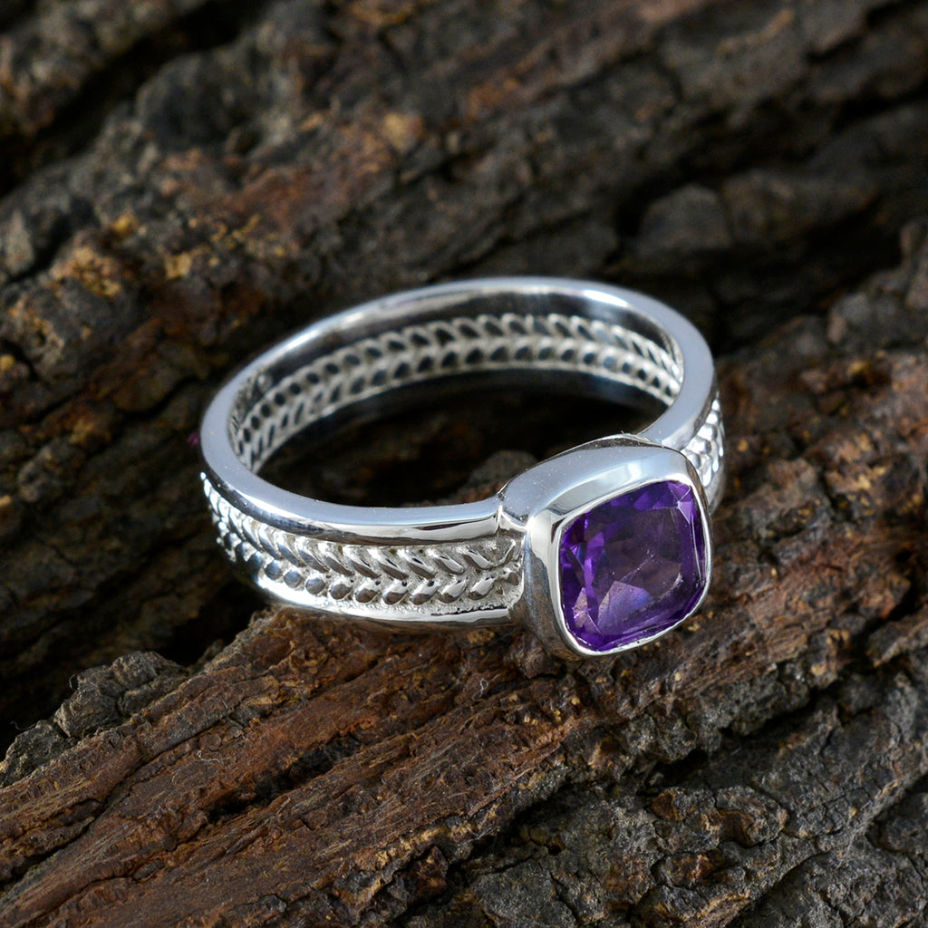 Amethyst Solitaire Middle Eastern 925 Sterling Silver Purple Gems Mid weight Rope Wire Band Jewelry